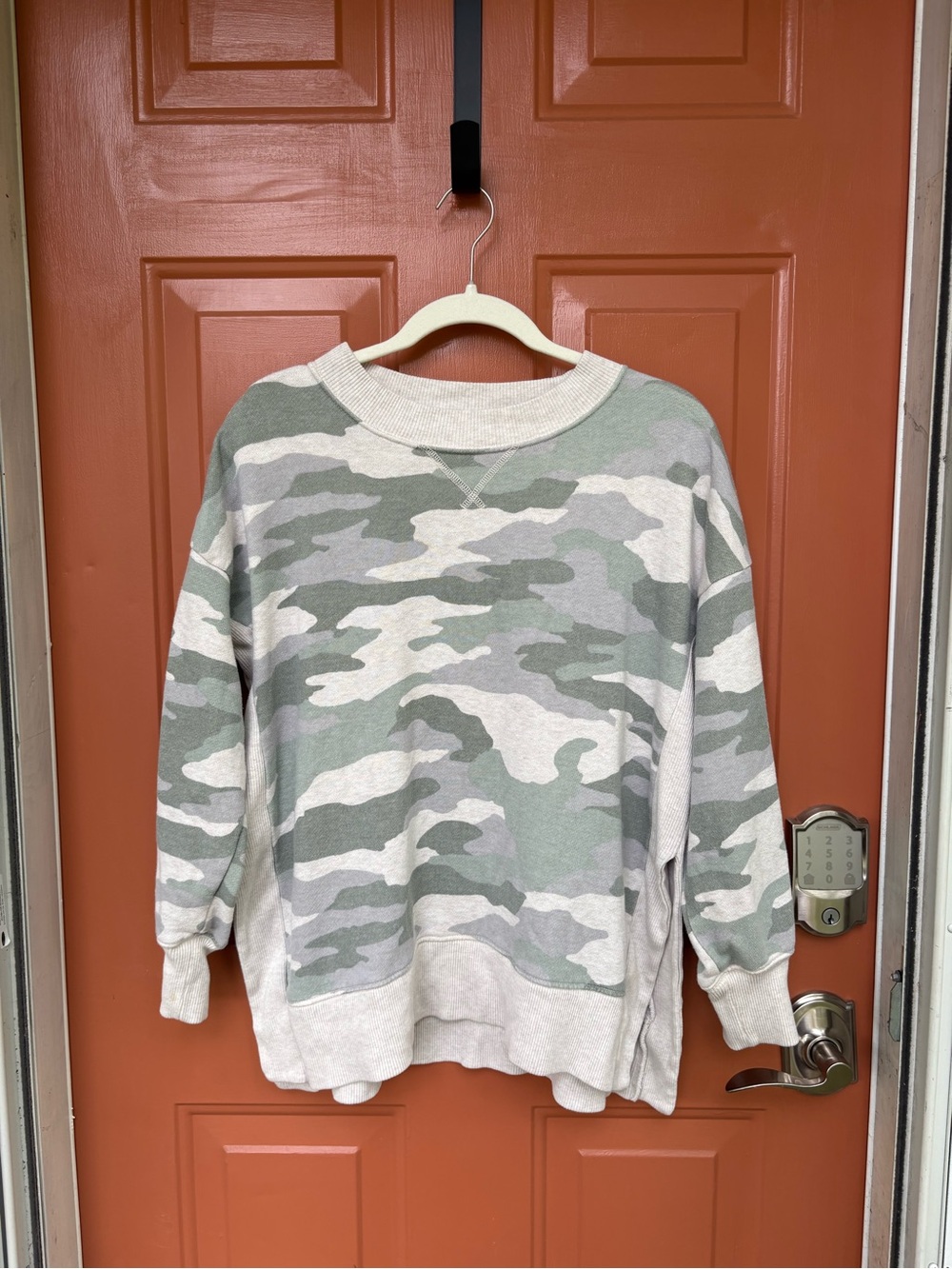 Aerie Camo Print Crewneck Sweatshirt - Sage Green